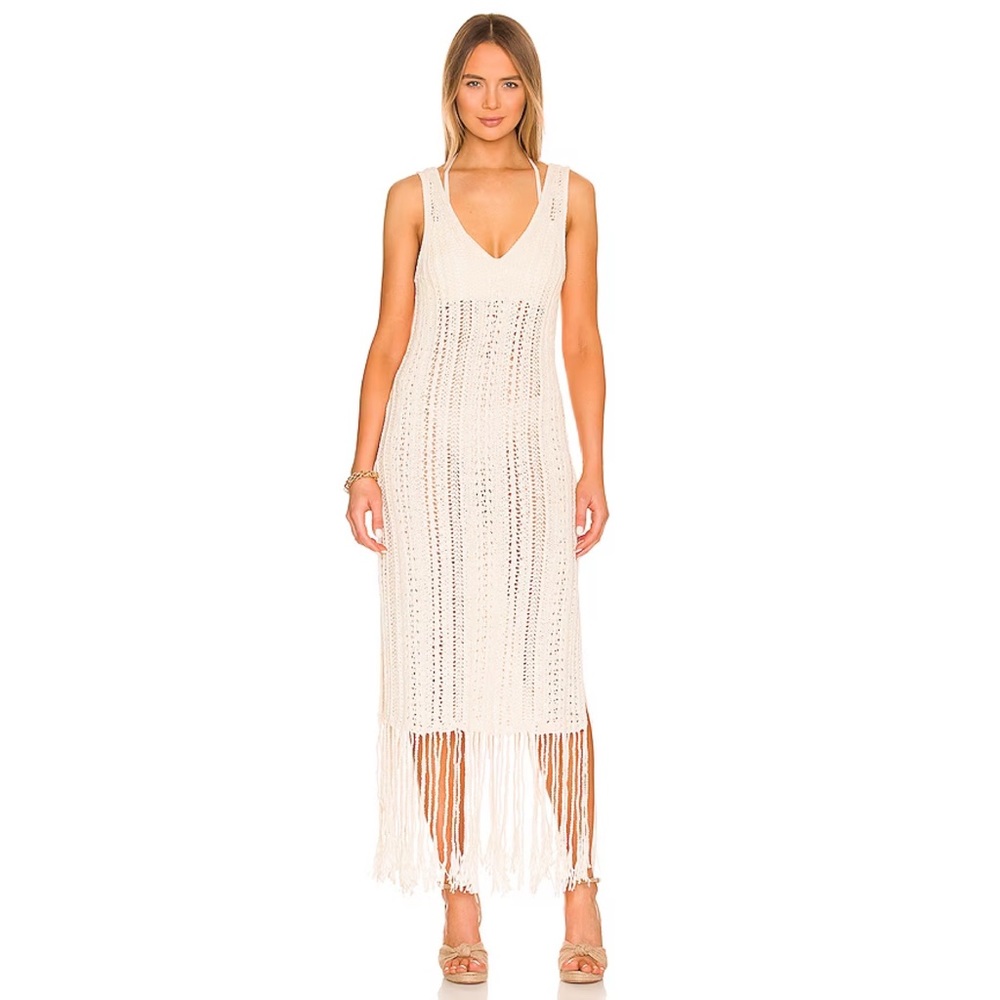 Jonathan Simkhai Ivory Kamilah Crochet Fringe Tank Midi Dress Small NWOT - Picture 2 of 13